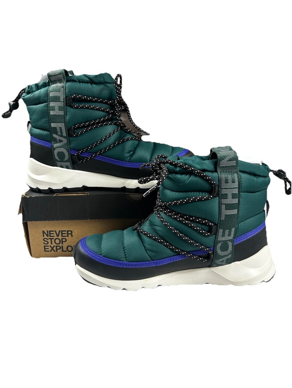 THE NORTH FACE THERMOBALL LACE UP WP Boots Women's Black/Ponderosa Green Size 7